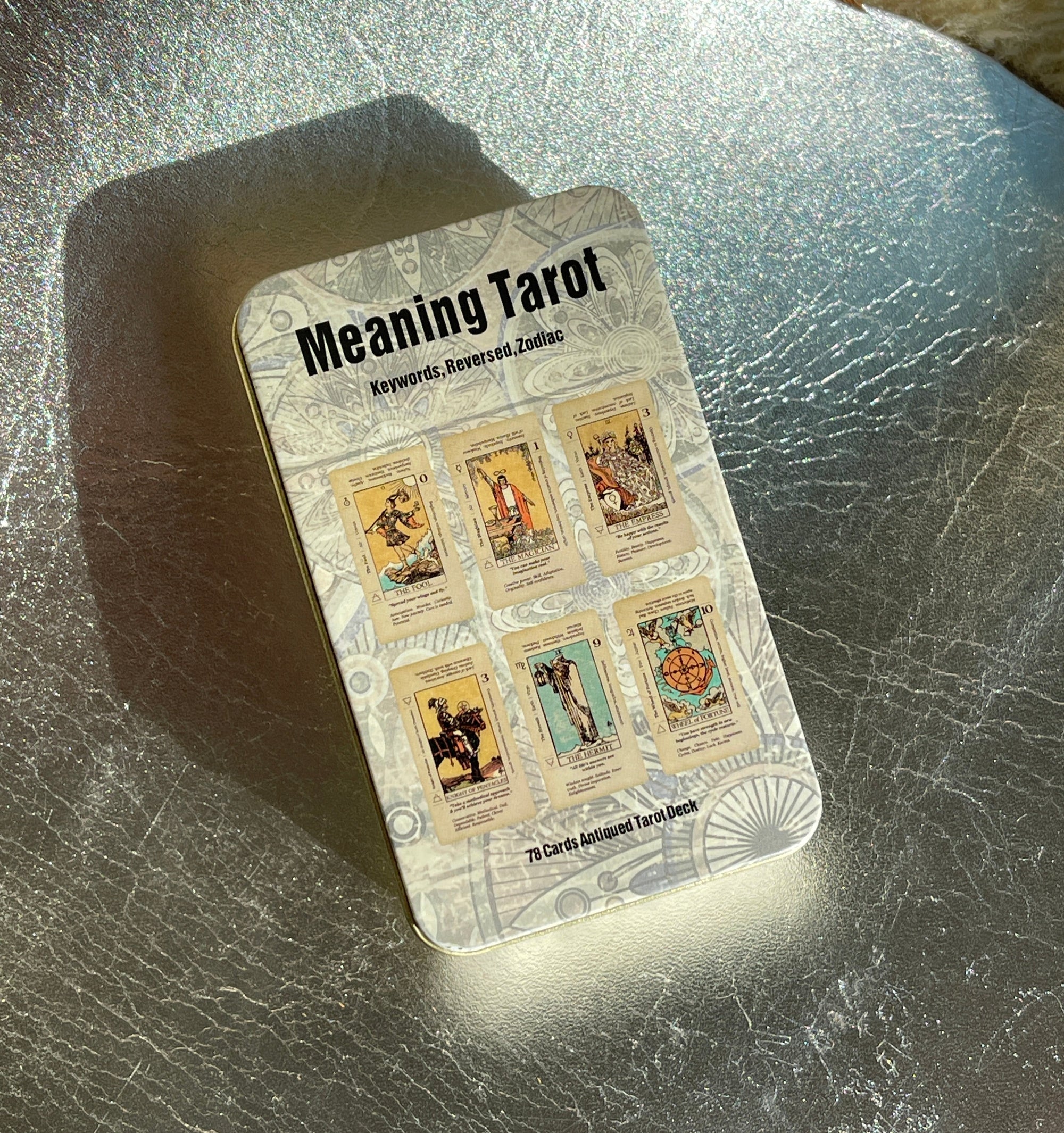 Bedazzled Beginner Tarot Meanings in Tin Box