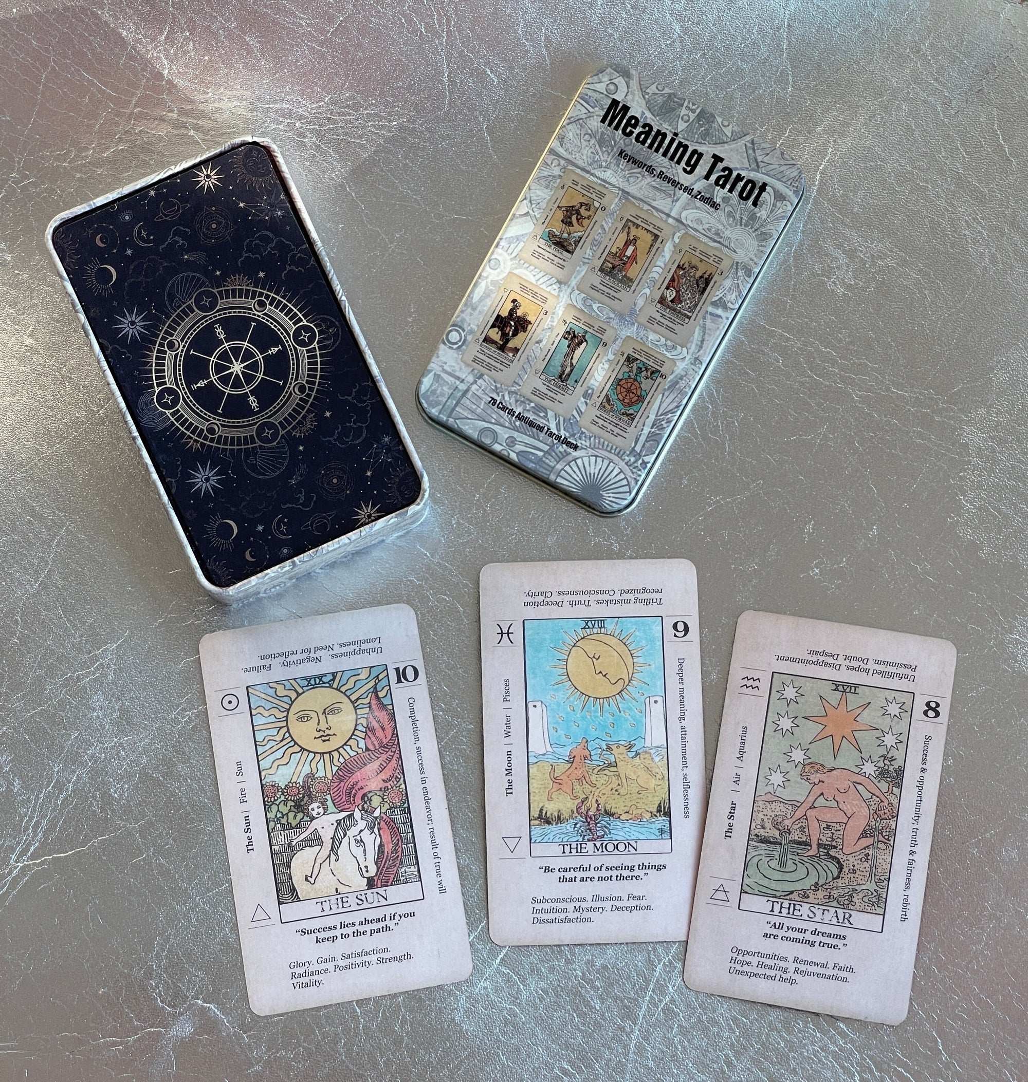 Bedazzled Beginner Tarot Meanings in Tin Box