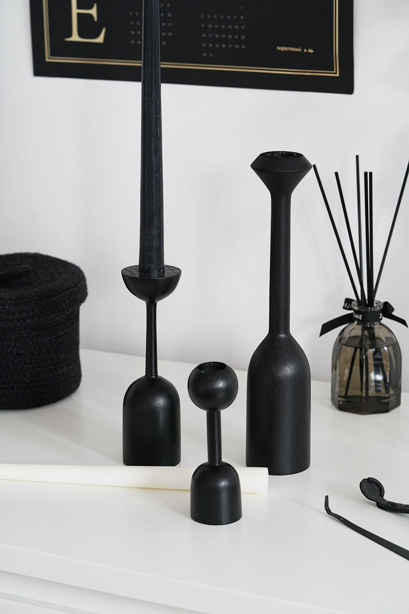 Gothic Post Modern Wood Candle Holders