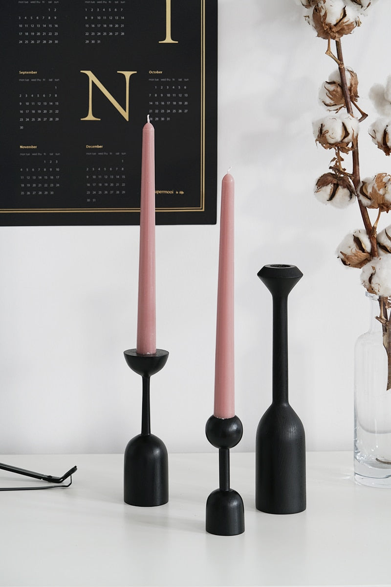 Gothic Post Modern Wood Candle Holders